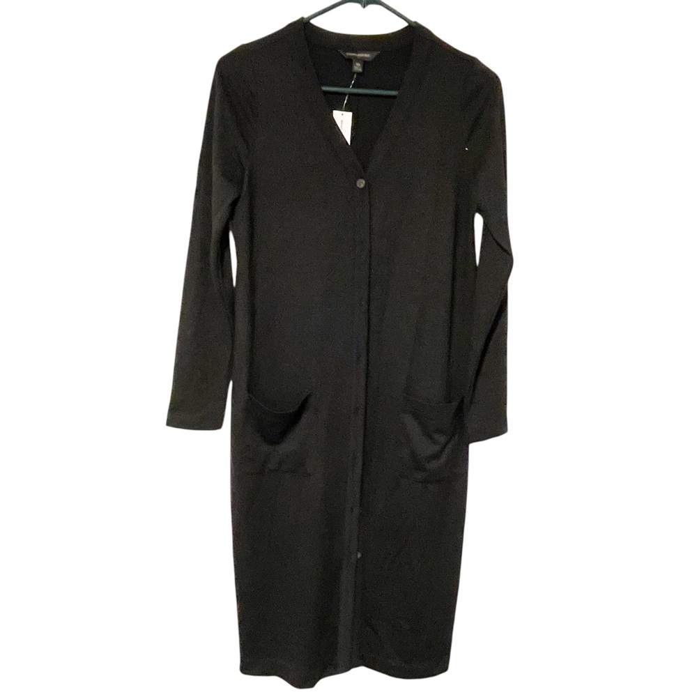 Banana Republic XS Black Long Sleeve Button Front Pockets Knit Sweater Dress NEW